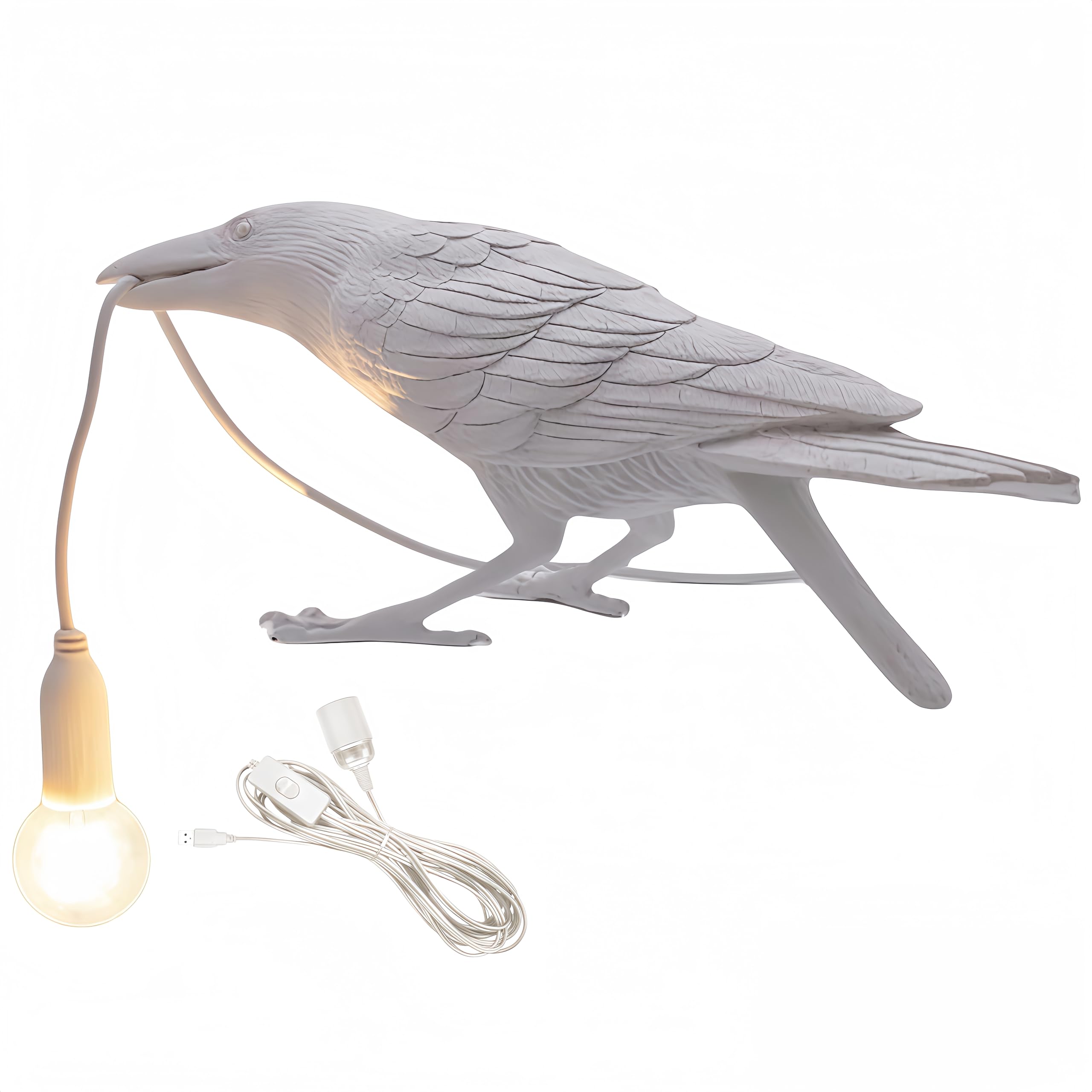 ALXOY Crow Lamp Raven Table Lamp with Bulb USB Gothic Crow Light Raven Decor for Bedside Bedroom Living Room Decor (White-D)