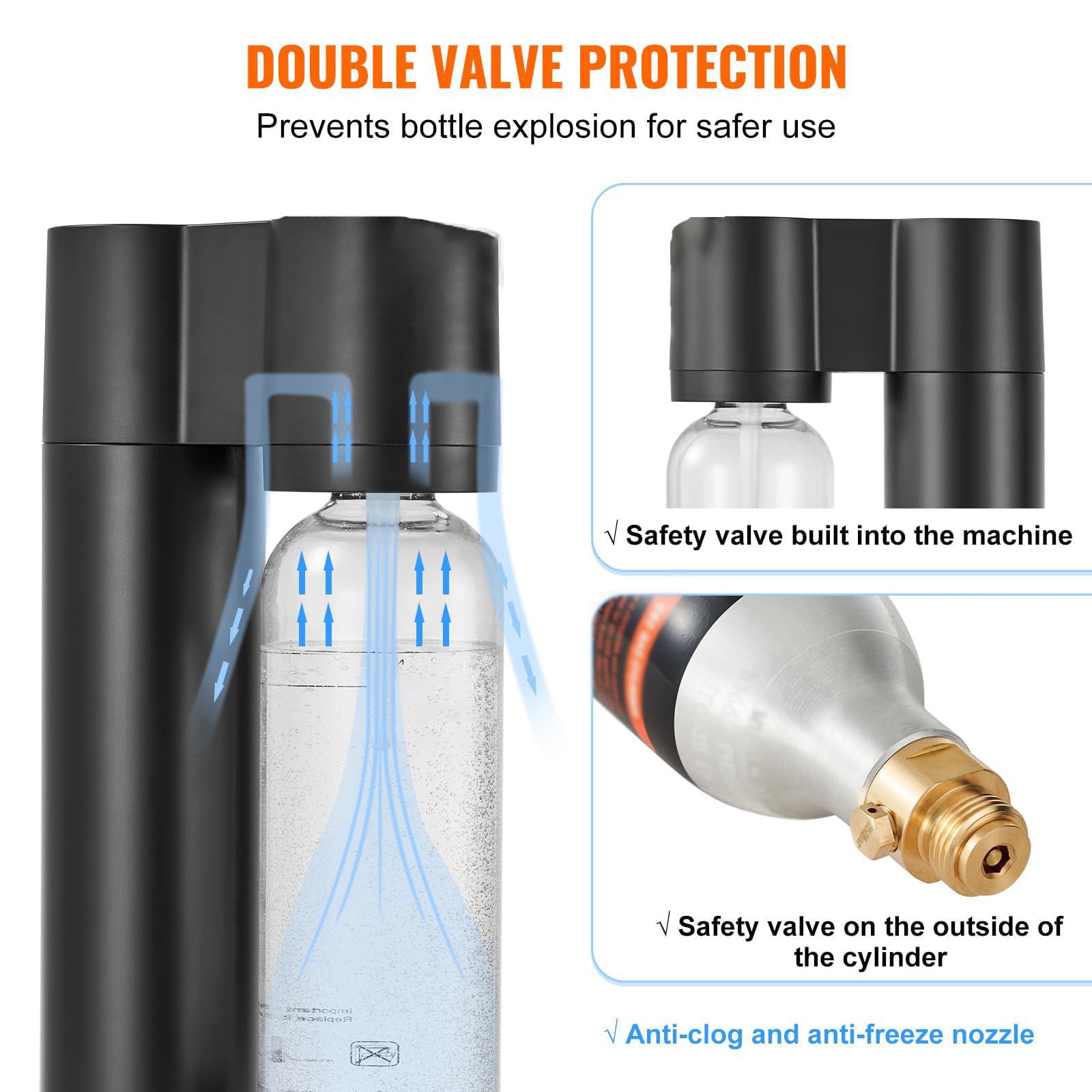 Machine À Eau Gazeuse, Machine À Soda avec Bouteille Réutilisable de 1 L, Fonctionnement Sans Effort, Respectueuse de L'environnement, Aucune Électricité Requise, Machine À Seltzer (non incluse black