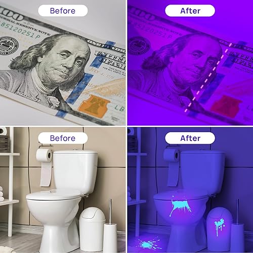 Miniatura 6 de Consciot - Linterna UV de luz negra, 51 LED de 395 nm, luz negra ultravioleta, luz de antorcha portátil, detector de orina de mascotas para orina de