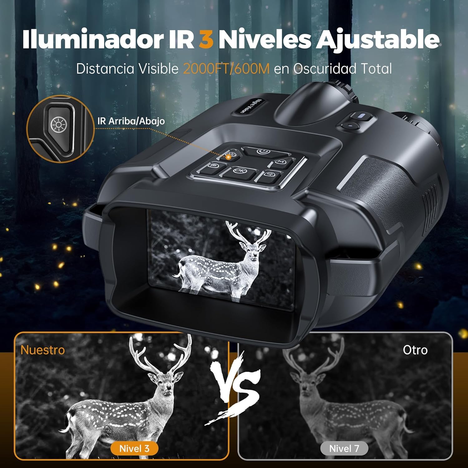 Letcmoi Jumelle Vision Nocturne Infrarouge - Vision Jusqu'à 600M 8X Zoom dans l'obscurité à, 5000mAh Rechargeable 4K Lunette Vision Nocturne, IP65 Imperméable, Carte TF 32 Go, pour Chasse Camping