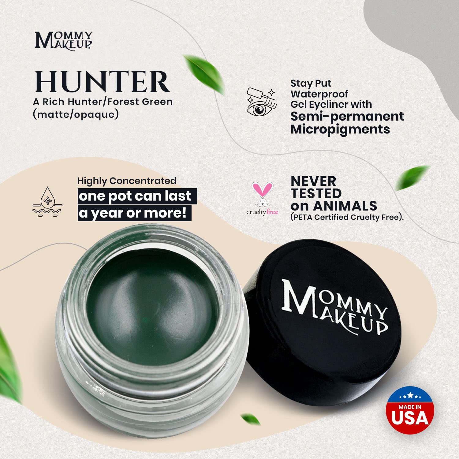 Mommy Makeup [Bundle - Save 20%] Waterproof Stay Put Gel Eyeliner in Hunter + Pointed Eyeliner Brush