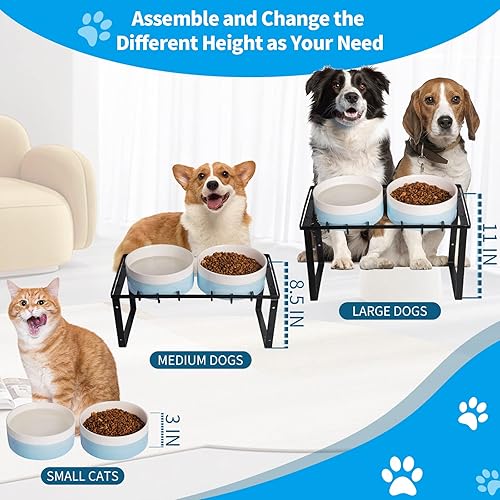 Miniatura 4 de Cuencos elevados para perros, soporte elevado ajustable para perros con 2 platos de cerámica para alimentos para mascotas, plato de alimentación