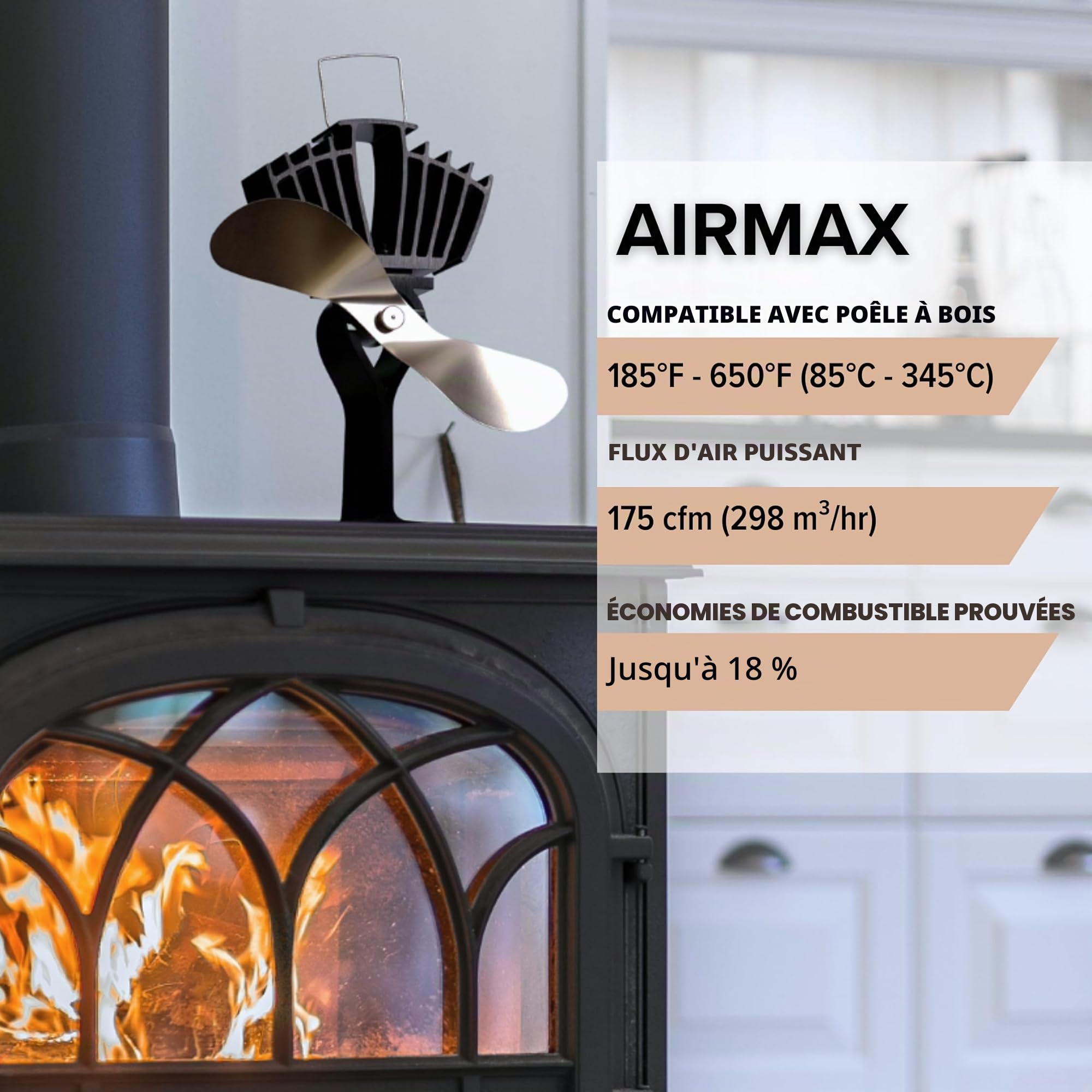 Ecofan AirMax Ventilateur de poêle – Design Classique Puissant – 175 CFM – Idéal pour Poêles à Bois – Ventilateur Thermique pour une Circulation d’Air Efficace & des Économies de Combustible