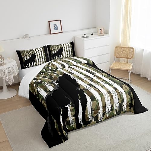 Miniatura 4 de Erosebridal Howling Wolf Bedding - Juego de edredón de camuflaje militar, tamaño King, diseño de bandera estadounidense, edredón de plumón de