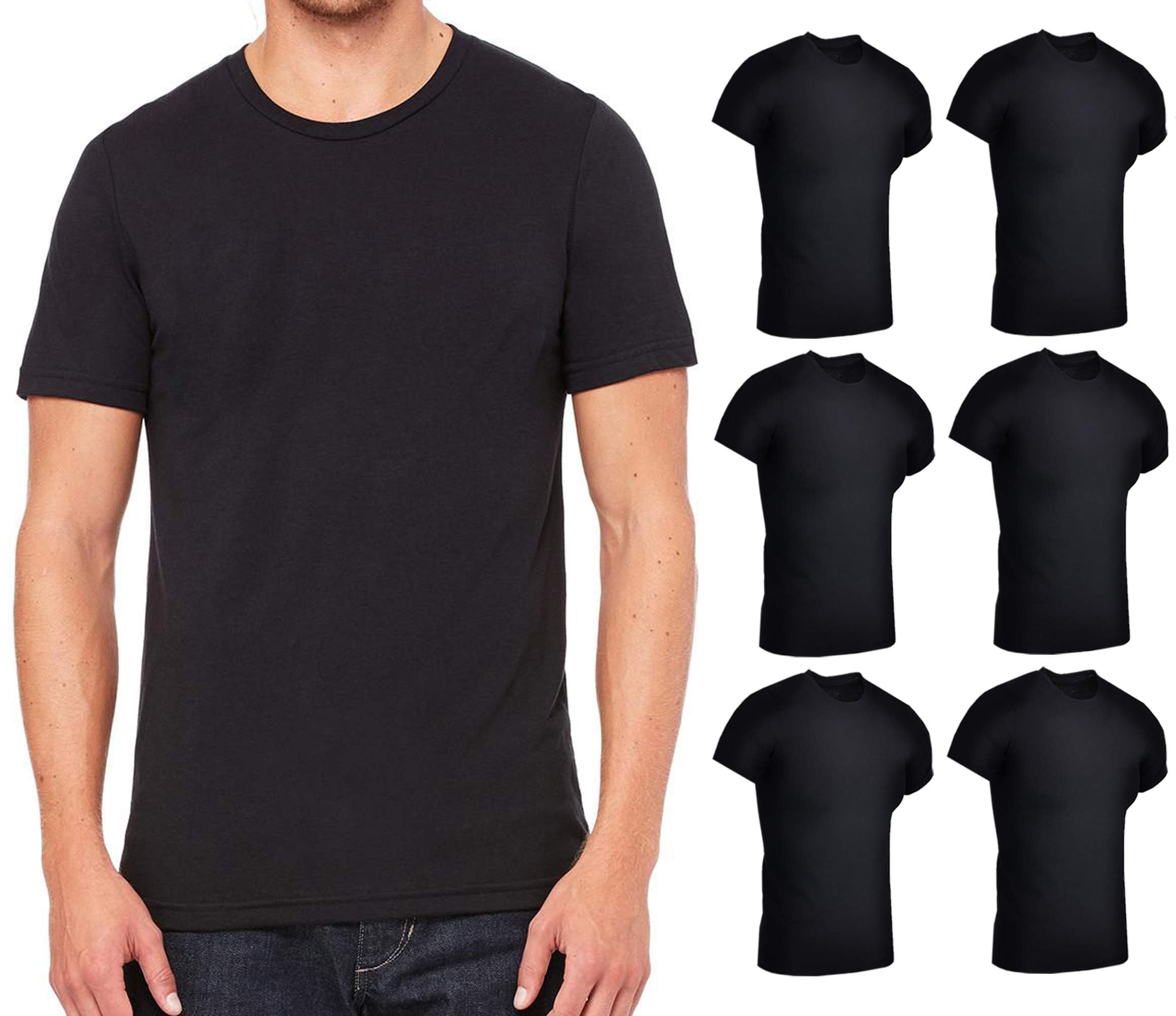 BILLIONHATS 6 Pack Mens Cotton Short Sleeve Lightweight T-Shirts Bulk Crew Tees for Guys
