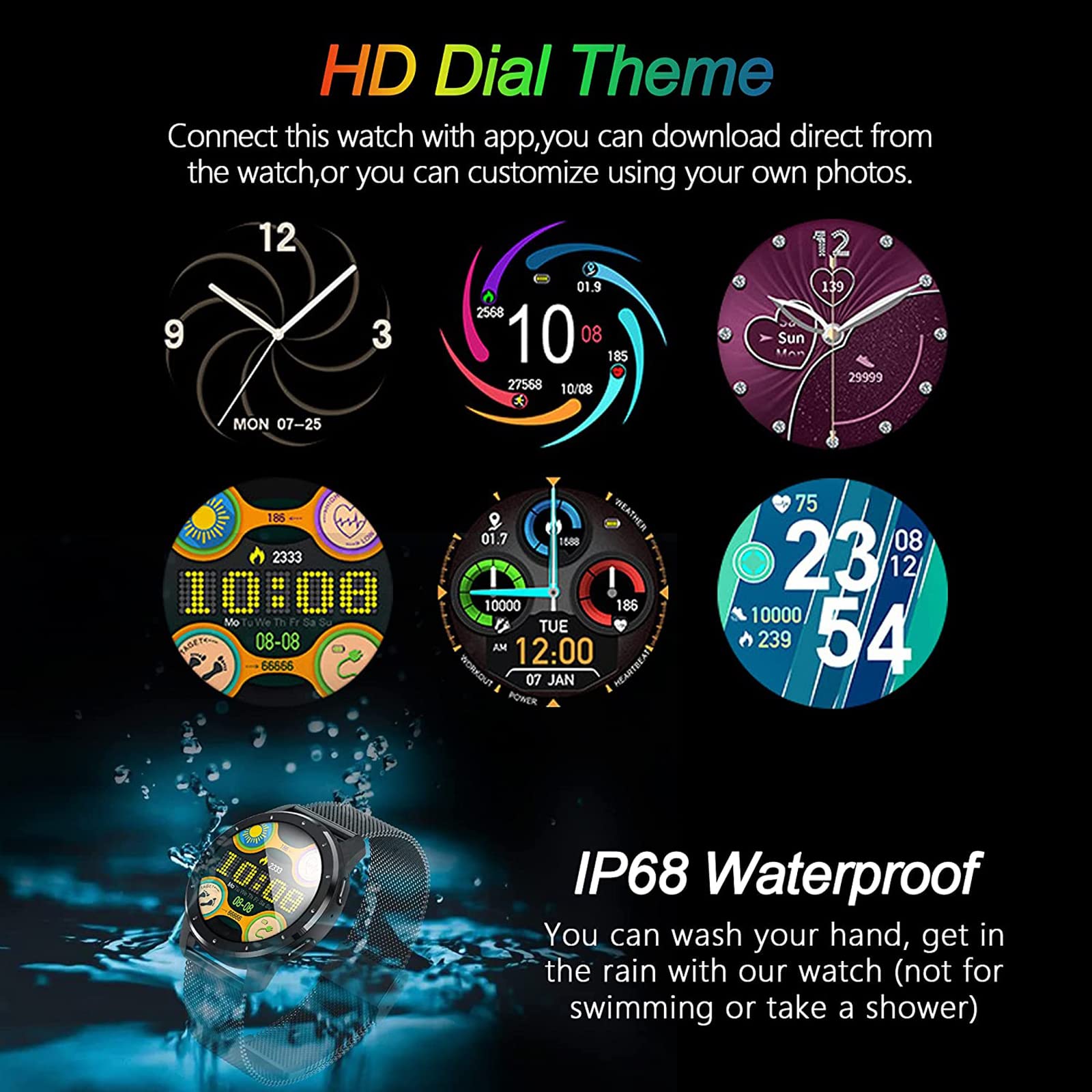2022 męski wielofunkcyjny inteligentny zegarek. 3.3 cm ekran dotykowy wodoodporny smartwatch do Androida/iOS. Fitness Tracker z pulsometrem, ciśnieniem krwi, monitorem snu, złoty