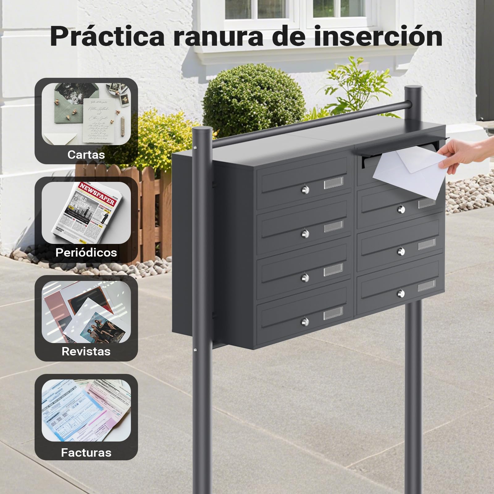 Wiltec Sistema de 8 buzones Color Antracita Acero galvanizado Resistente a la Intemperie con cerraduras de Cilindro y Llaves instalación Independiente Espacio Amplio para Cartas y Paquetes pequeños