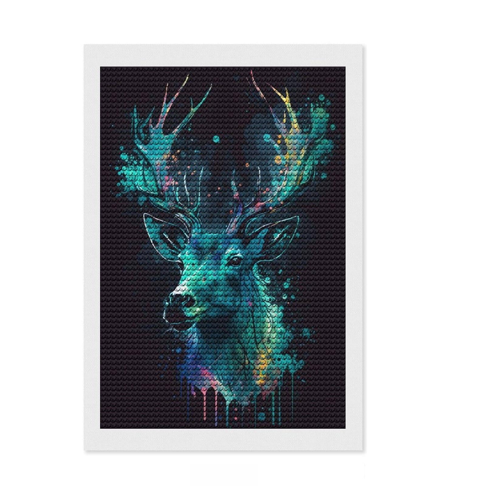 Junmoney Deer Watercolors Diamond Painting Set 8"x12", Stress Relief Craft, Finish and Display, Boho Decor, for Women, Sparkling Round Gems