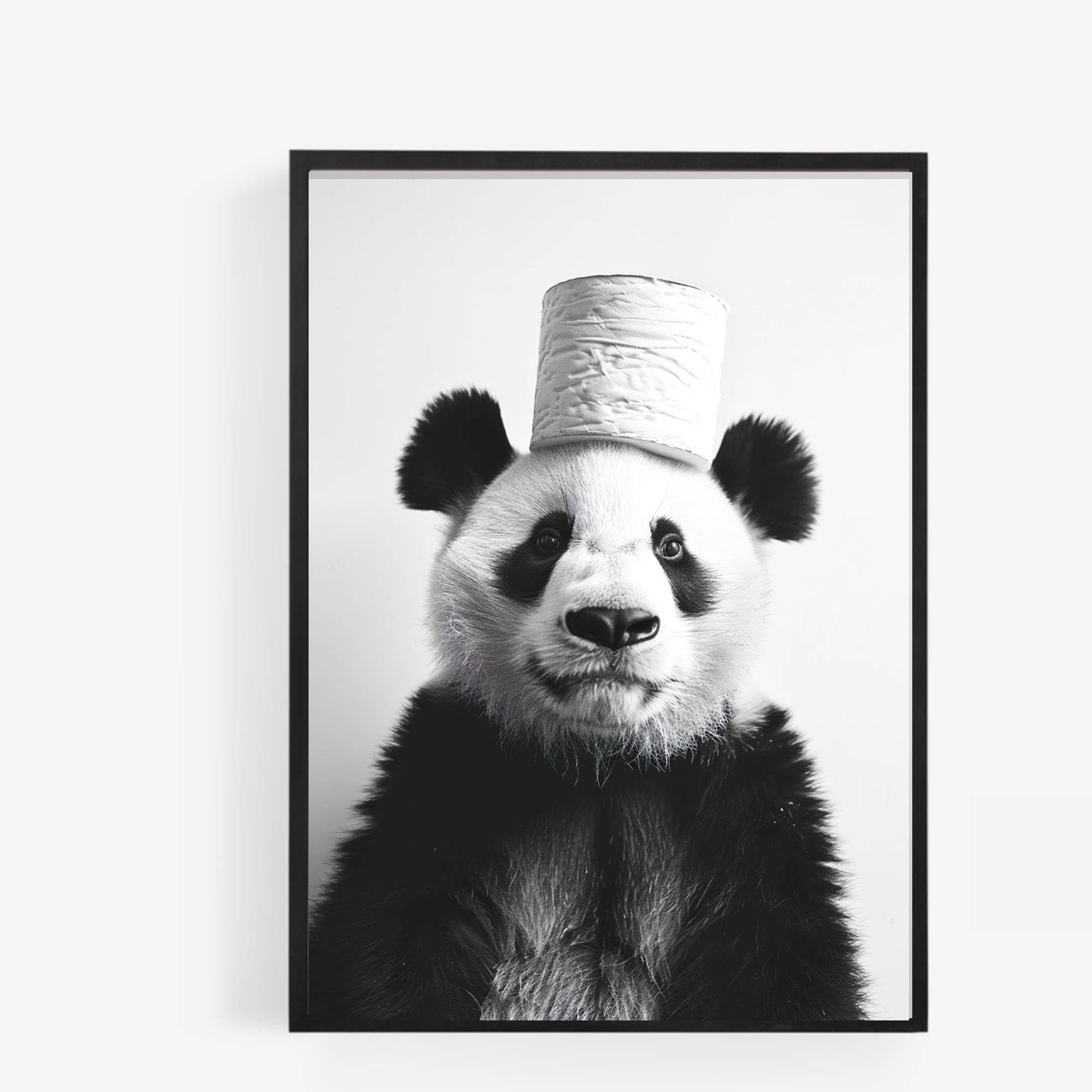 gfc panda with toilet roll on head Funny Bathroom Toilet animal Print Picture Poster A4 UNFRAMED wall art Home decor Decorating