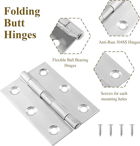 Vista 23 de 12 bisagras a tope de 1 pulgada, bisagras de gabinete de acero inoxidable, bisagras de puerta pequeñas para ventana, bisagras de caja plegables