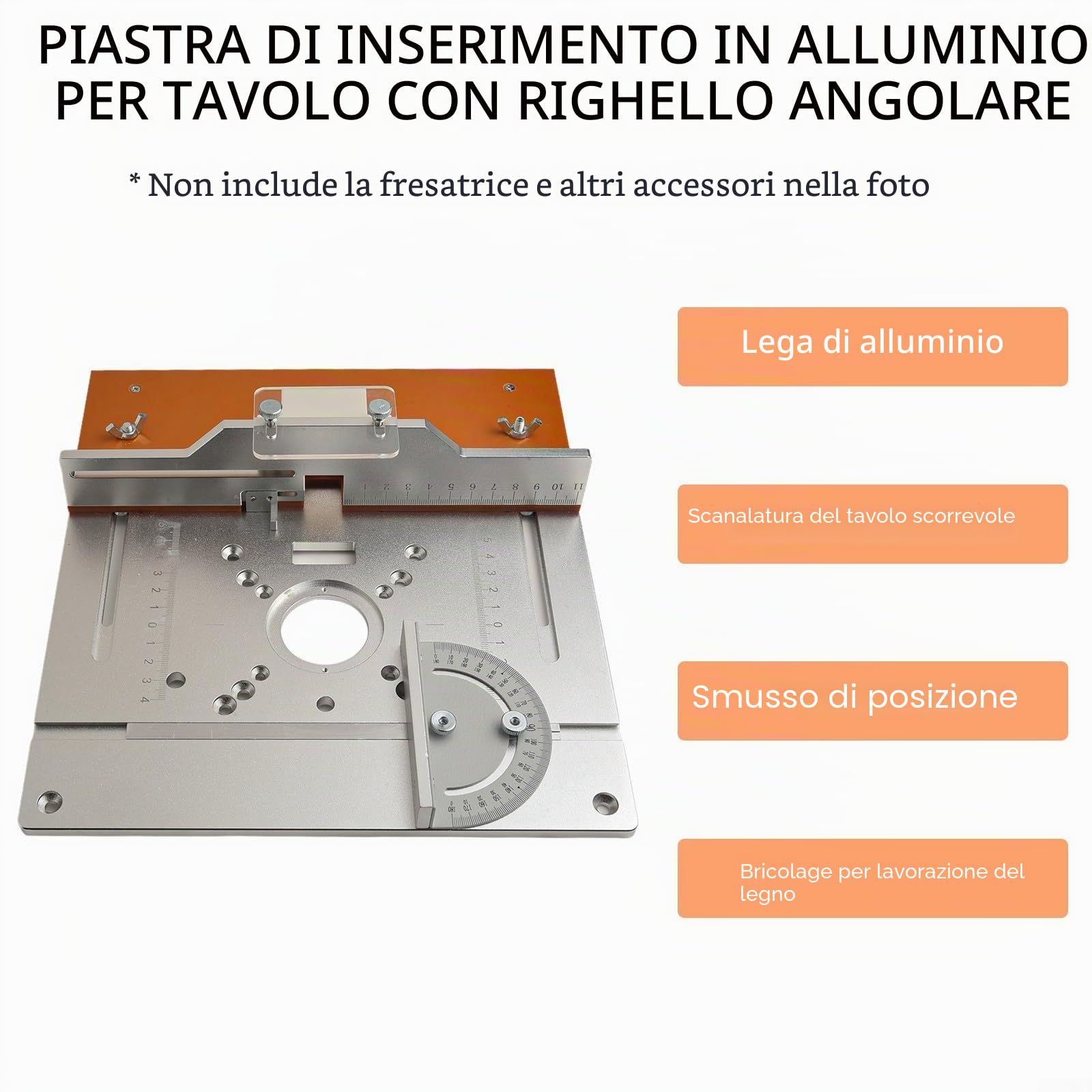 Kit Piastra di Inserimento per Tavolo Fresatrice in Alluminio, Set Tavola Ribaltabile per Fresatura Legno con Calibro Angolare, Accessorio per Lavorazione Legno per Banco Sega da Tavolo