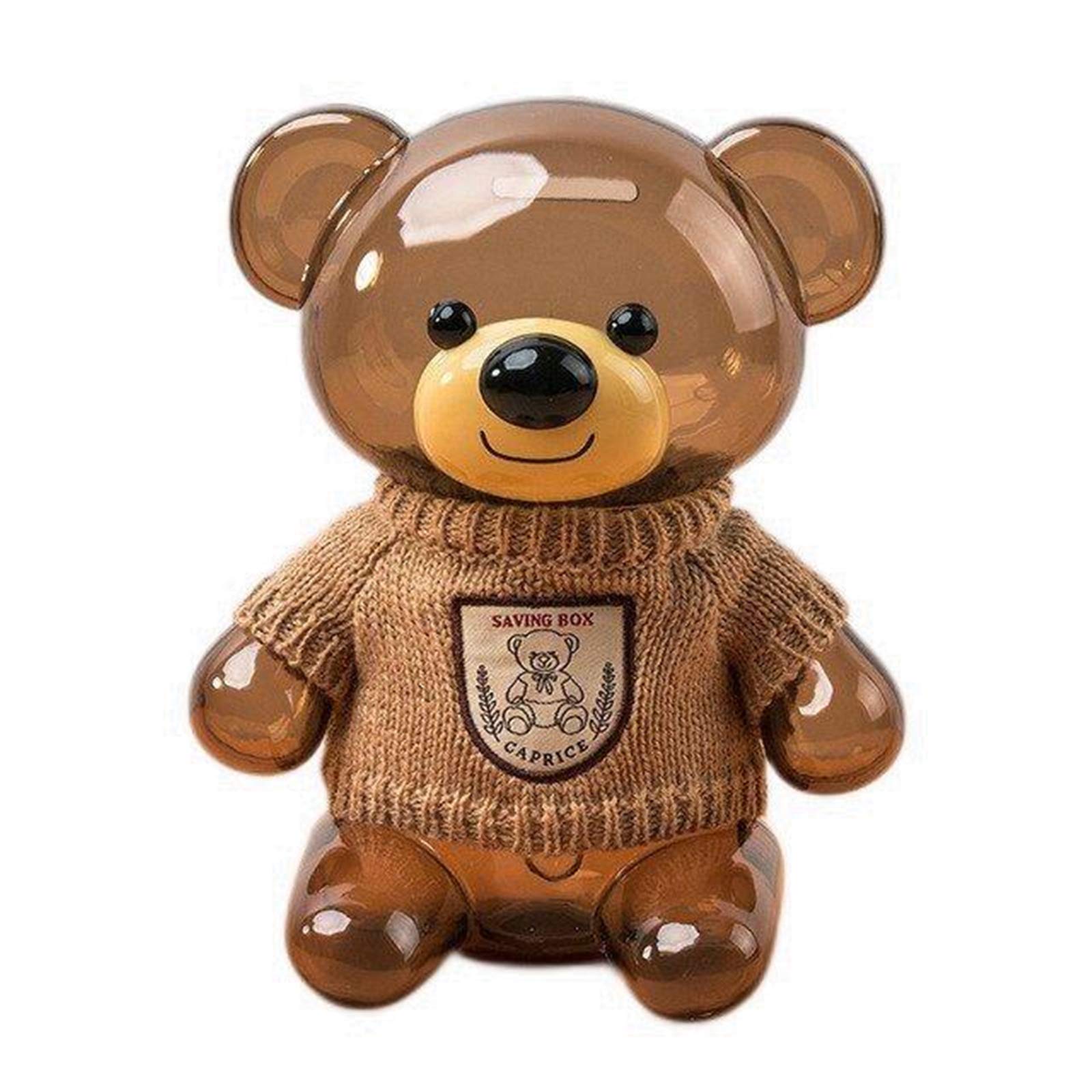 rrrrr Creative Cartoon Clothes Bear Plastic Transparent Piggy Bank Cute Cartoon Bear Piggy Bank Children Coin Piggy Bank