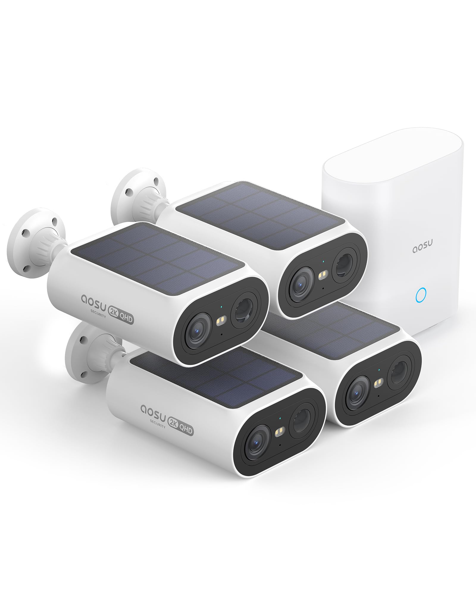 AOSU 2K Caméra Surveillance Extérieure sans Fil, Base+ 4 Cam, sans Frais Mensuels, 3MP - Guide 360
