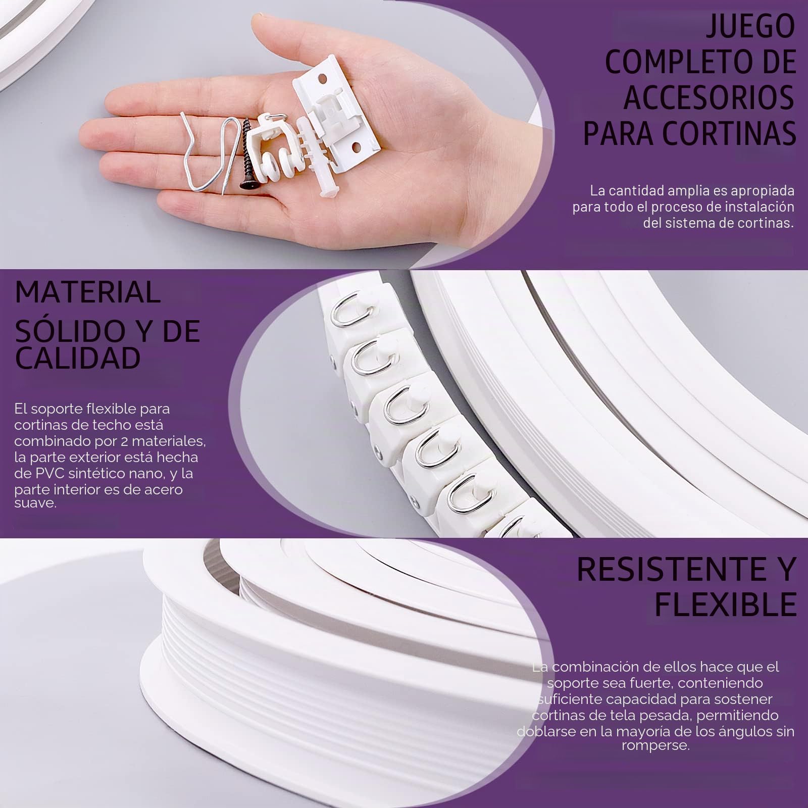 Swpeet Lot de 151 carriles de cortina curvos para montaje en techo de 5 m, montaje Soft Windows, rollos de track