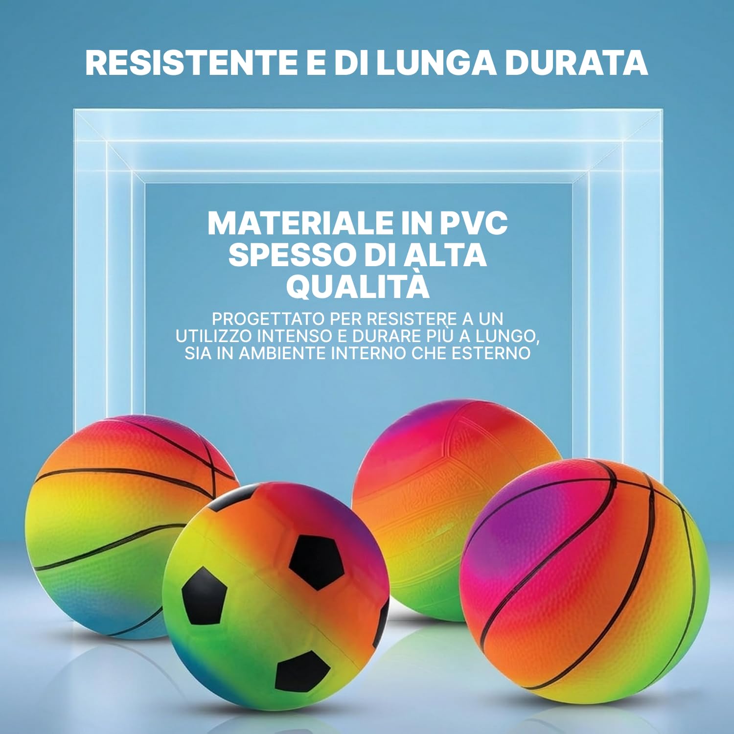 Bedwina Rainbow Sports Balls - Palline Gonfiabili in Vinile da 6 Pollici (Confezione da 4) per Bambini e Bambini con Aggiunta Pompa ad Aria Manuale, Basket Neon, Pallone da Calcio e Pallavolo