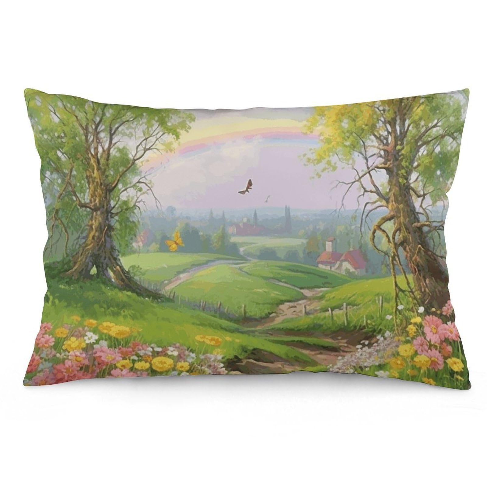 2 Pack Pillow Cases for Hair and Skin, Soft Breathable Pillow Case Covers with Hidden Zipper, Spring Landscape Pillowcase 12 "x20 Pillow Covers for Sleeping Gift