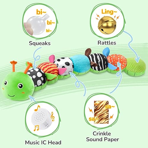 Miniatura 7 de Juguetes para bebés de 6 a 12 meses, oruga musical, animales de peluche, juguetes para bebés de 0 a 3 a 6 meses, juguetes sensoriales para bebés,