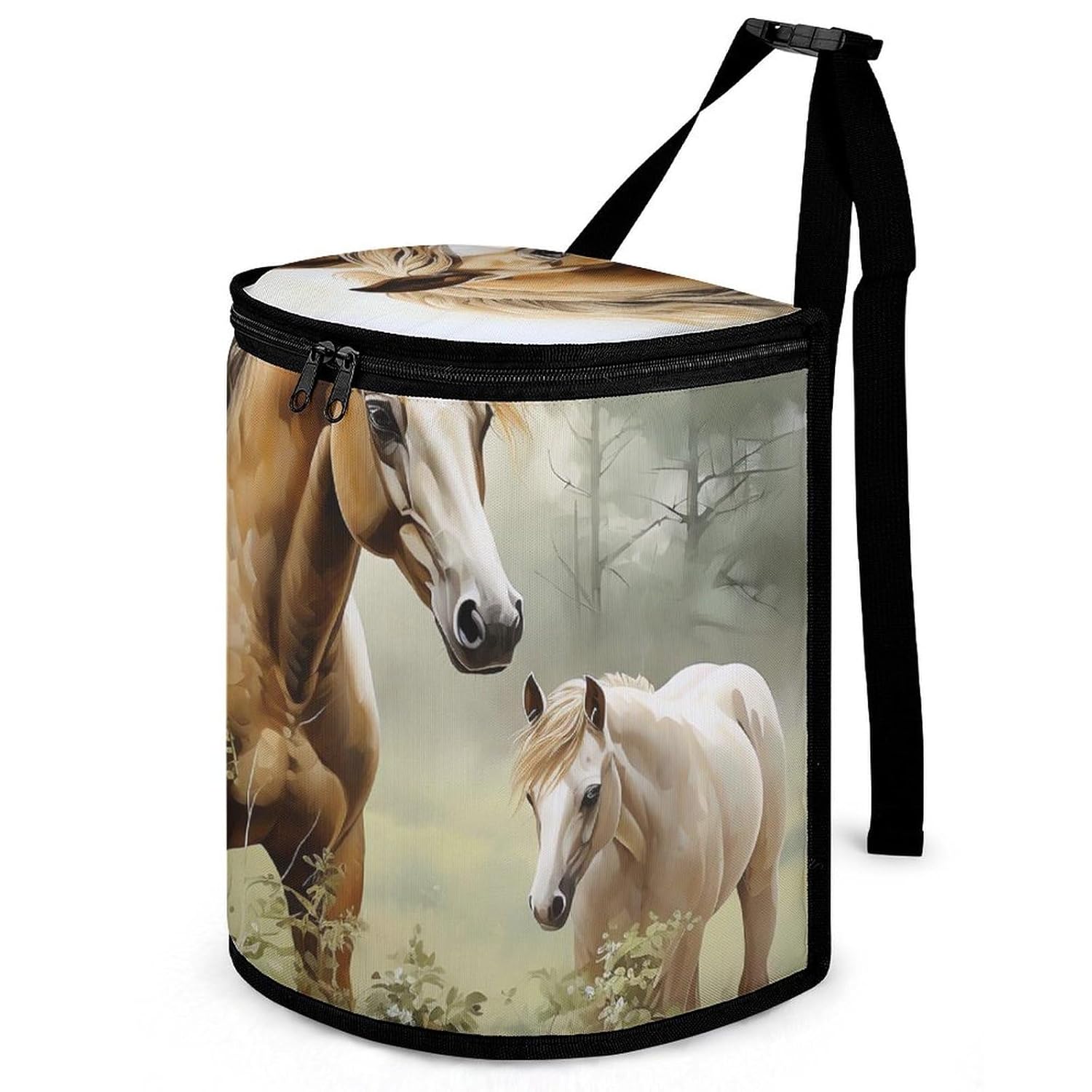 Hanging Car Trash Bag Animals Embroidery Paintings Horses Printed Car Garbage Storage Bag Leakproof Car Trash Can Portable Garbage Storage Bags