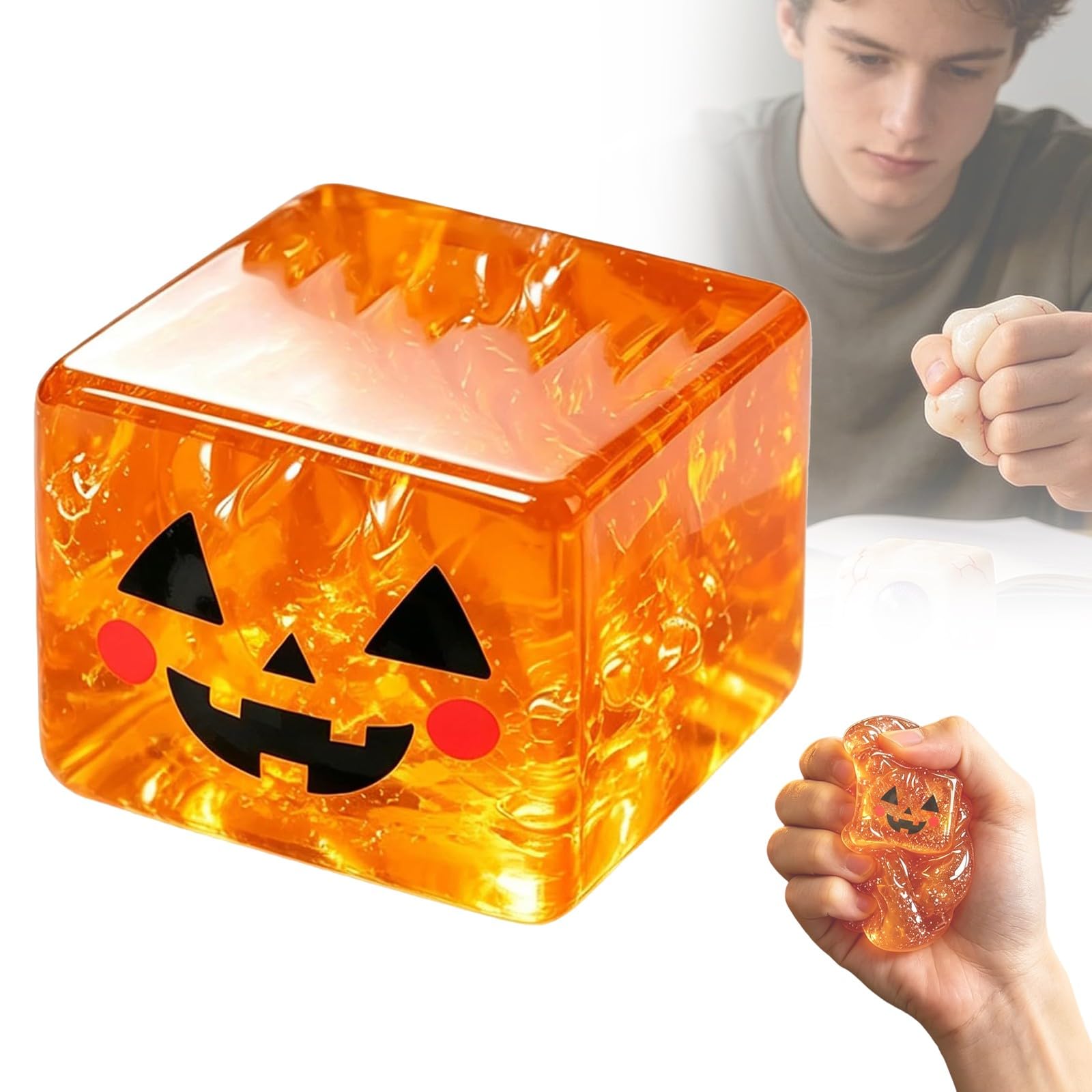 Squishy Stress Relief Ball, Crunchy Squeeze Fidget Toy for Halloween Office Home Party Gift Desktop Decoration (G- Orange) — image 1