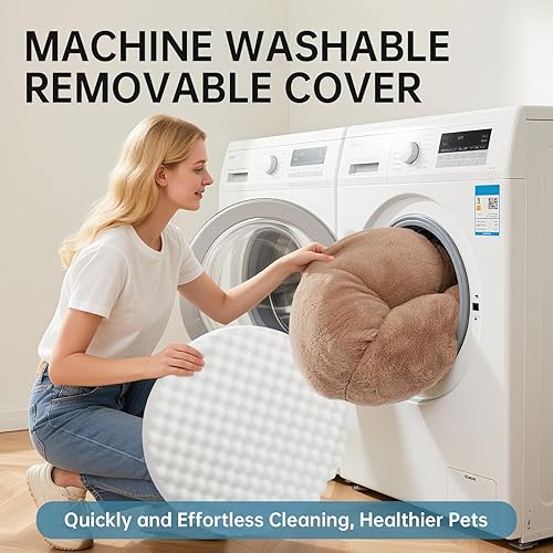 Miniatura 7 de OhGeni Cama ortopédica para perros y gatos de 36 pulgadas con forma de dona calmante para mascotas grandes, cálida y cómoda, esponjosa, de pelo