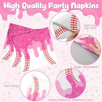 Willinglong 100 Pcs Baseball Ice Cream Drip Party Supplies Baseball Paper Plates Napkins Forks Set 7 & 9 Inch Disposable Plate Sport Themed Tableware for Birthday Party Backyard BBQ, Serves 25