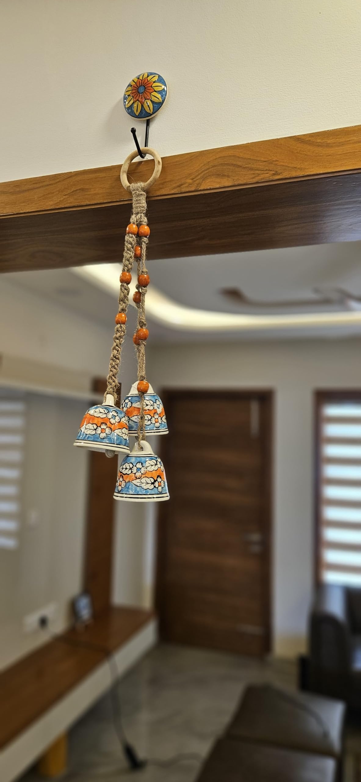 Rustic Wind Chimes | Orange Melodies | Bunch of 3 Bells | Tie-Dye Hand Painted Ceramic Wind Chimes | Wind Chimes for Balcony | Wind Chimes for Positive Energy | Wind Chimes for Home Decoration