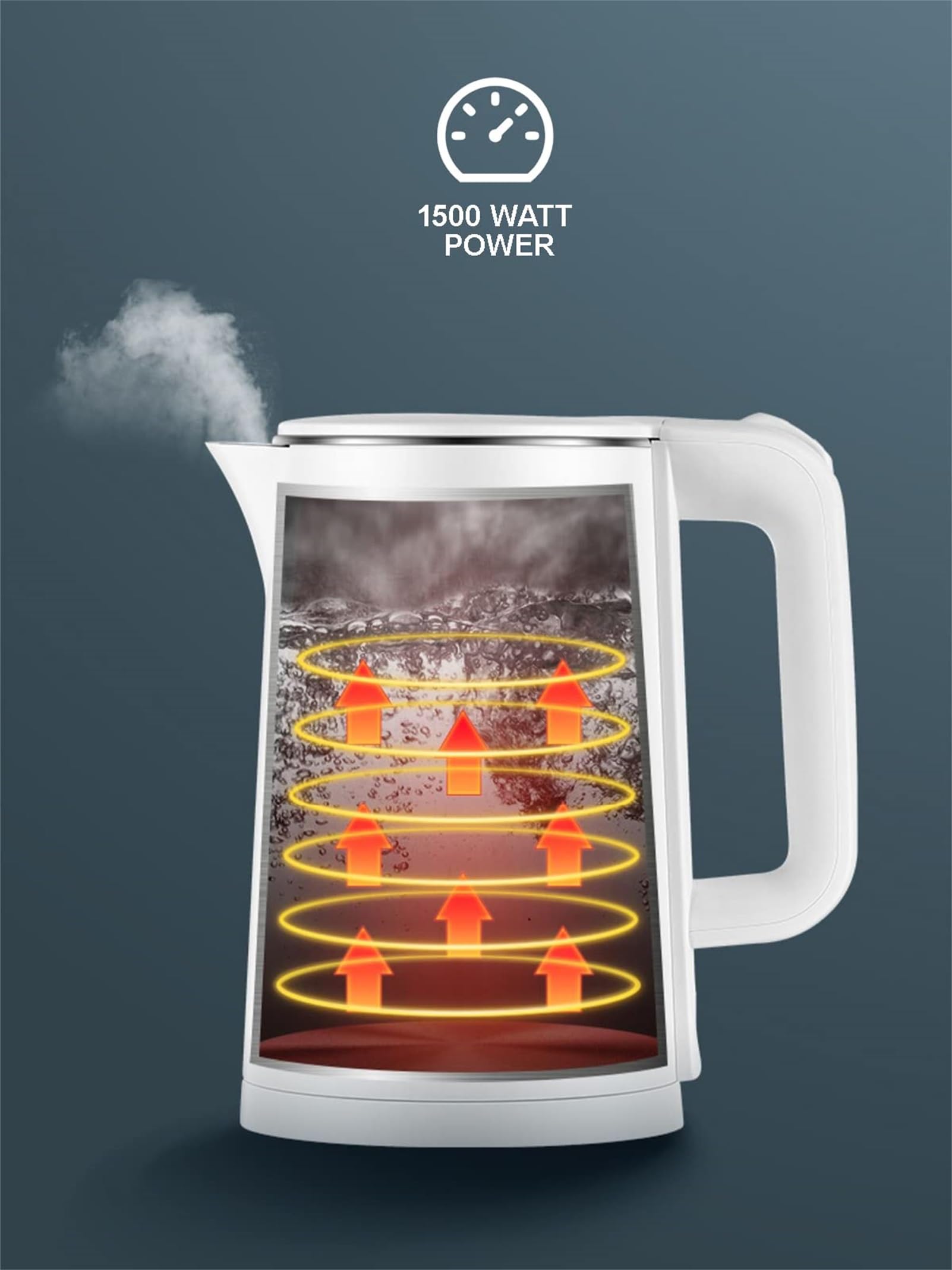 Hervidor de agua eléctrico de acero inoxidable 304, ebullición rápida, apagado automático, protección contra ebullición en seco, hervidor de café, 2 min, 1500 W, blanco, 2,3 L