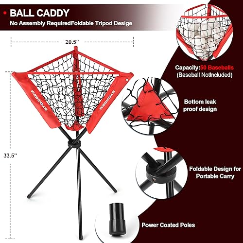 Miniatura 5 de Storgem Red de práctica de béisbol y softbol de 7 x 7 pies, portátil, para bateo, lanzamiento, bateo, red de entrenamiento de béisbol con camiseta