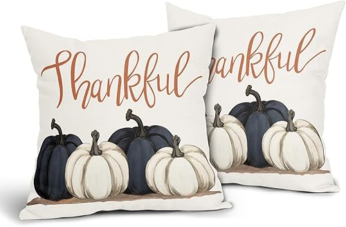 Miniatura 2 de Kawani Juego de 2 fundas de almohada de calabazas azules y blancas de 18 x 18 pulgadas, juego de 2 fundas de almohada de otoño de Acción de Gracias,