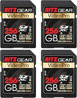 Video Pro SD Card UHS-II 256GB SDXC Memory Card 4-Pack U3 V90 A1, Extreme Performance Professional Sd-Card (R 280mb/s 250mb/s W) for Advanced DSLR,Well-Suited for Video, Including 4K,8K, 3D, Full HD
