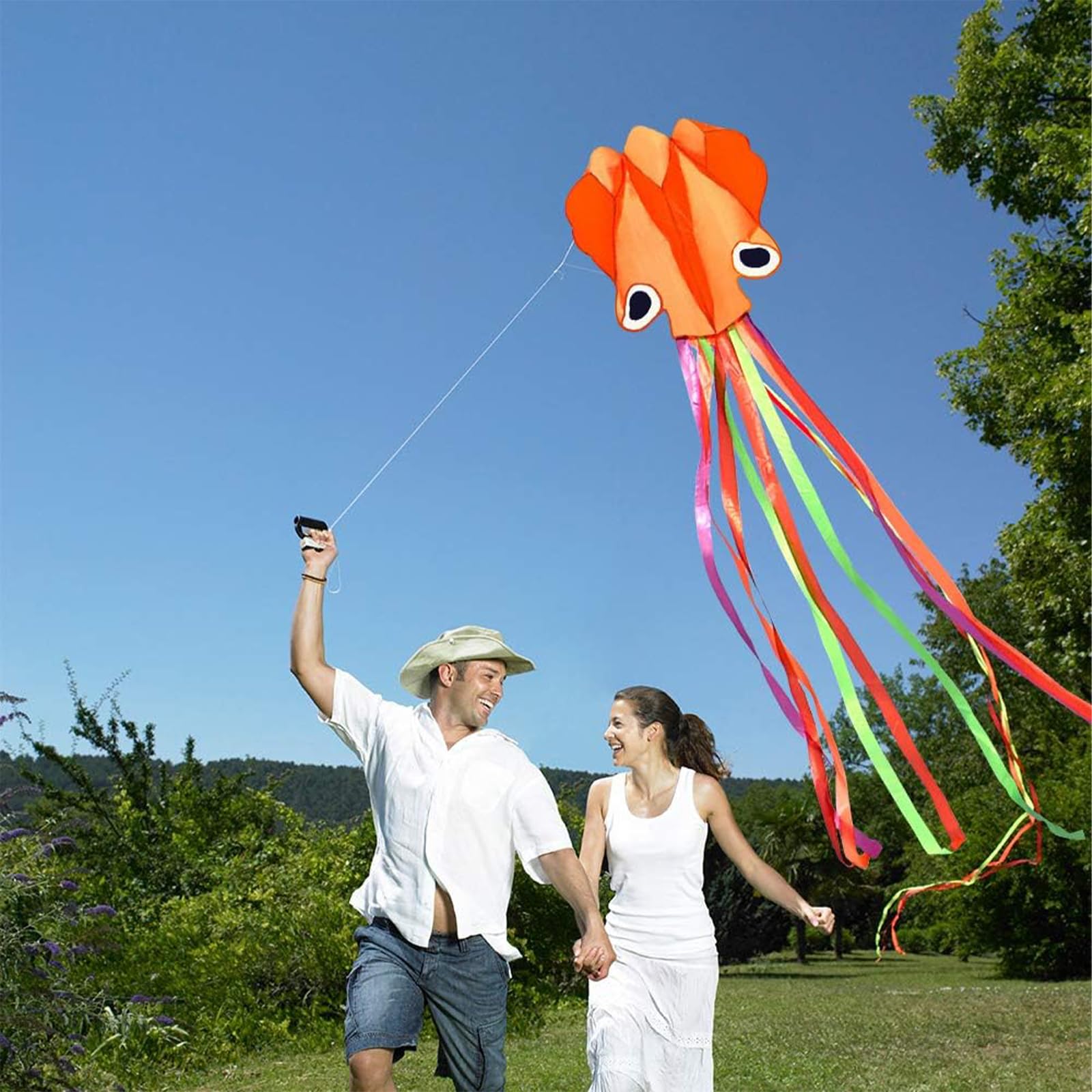 Wolkenstürmer® Mini Aquilone Polpo Blu Con Manico E Cavo Da 40 M, Per Bambini Dai 3 Anni In Su, Leggero E Colorato