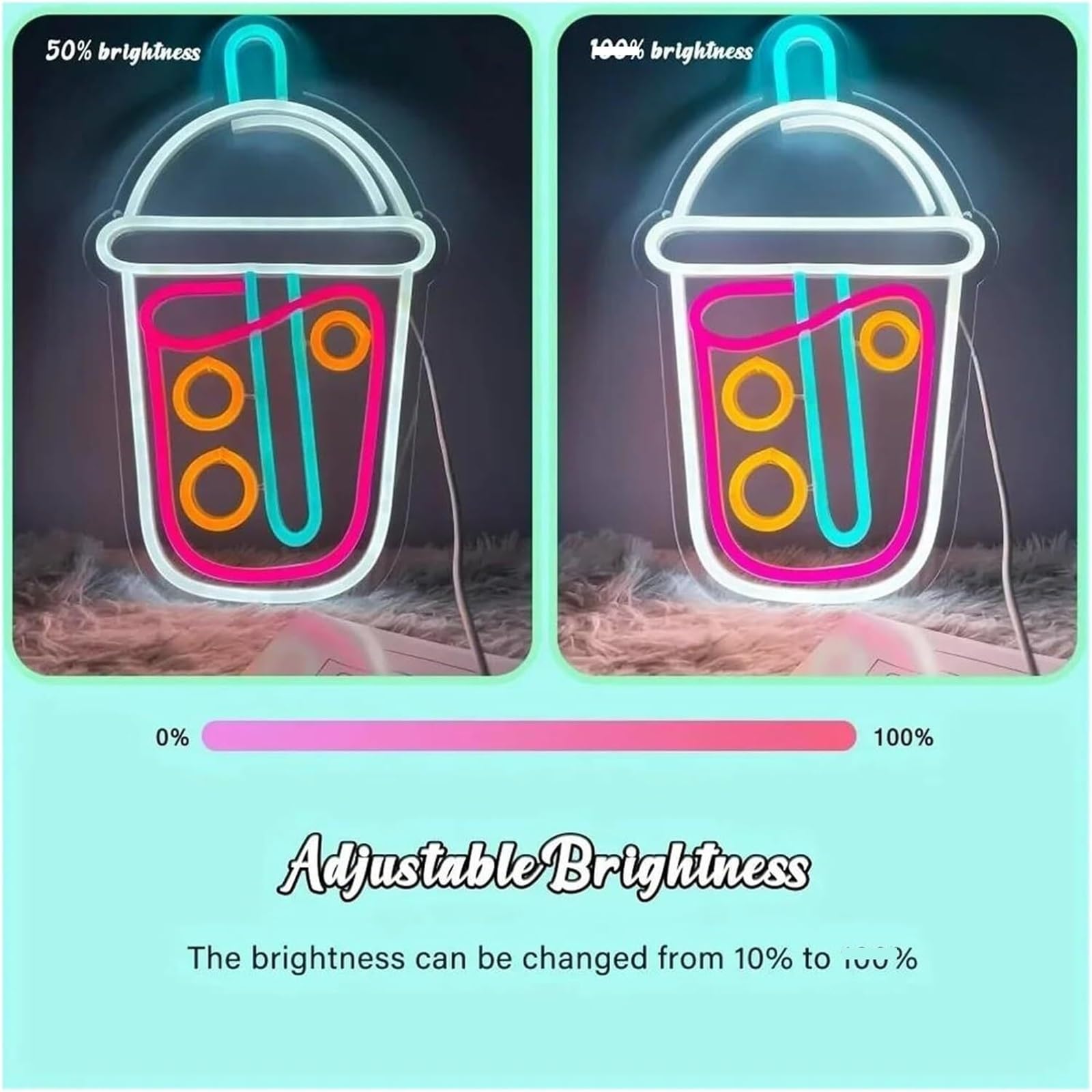 Lampada al neon con scritta "Boba Tea" dall'atmosfera rilassante, luci per il tè latte, decorazione da parete per bar