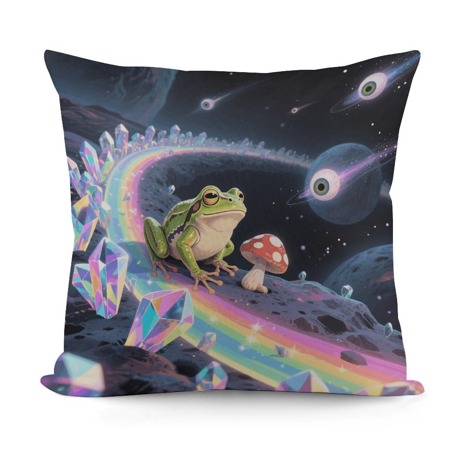 VstaDank Funny Space Frog Mushroom Pillow Cover with Invisible Zipper Square Throw Pillowcase Plush Couch Sofa Pillow Case 18x18 Inch Decorative Throw Cushion Covers for Sofa Living Pillowcover