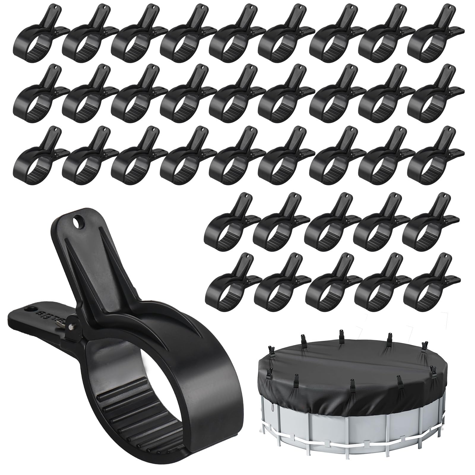 36 Stück Klemmzwingen für Poolabdeckung, Klammern Große (Schwarz,Klein x36) | Federklemme mit Großer Spannweite Starker Spannkraft für Pool Abdeckungs, Siloplane pool, Abdeckplane, Winter Pool Zubehör