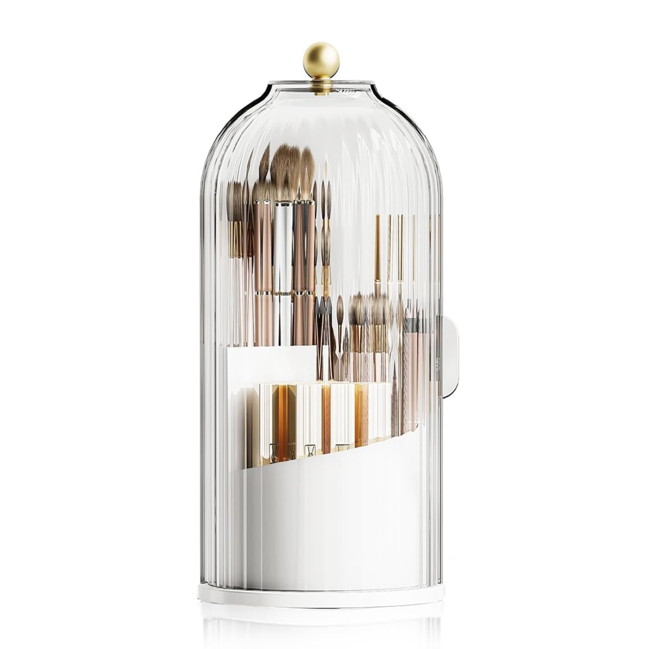 KREPS Makeup Brush Holder With Lid,360° Rotating Makeup Organizer, Nail Polish Perfume Lipstick Pen-Pencil Paint Brush Stationary Organizer, Multifunctional Dressing Table Storage (Transparent)-picture-26