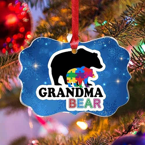 Miniatura 9 de WoGuangis Christmas Ornament - Mama Bear Acrylic Ornament Holiday Keepsake Mama Bear Autism Colorful Puzzle Bear Christmas Tree Hanging Ornament
