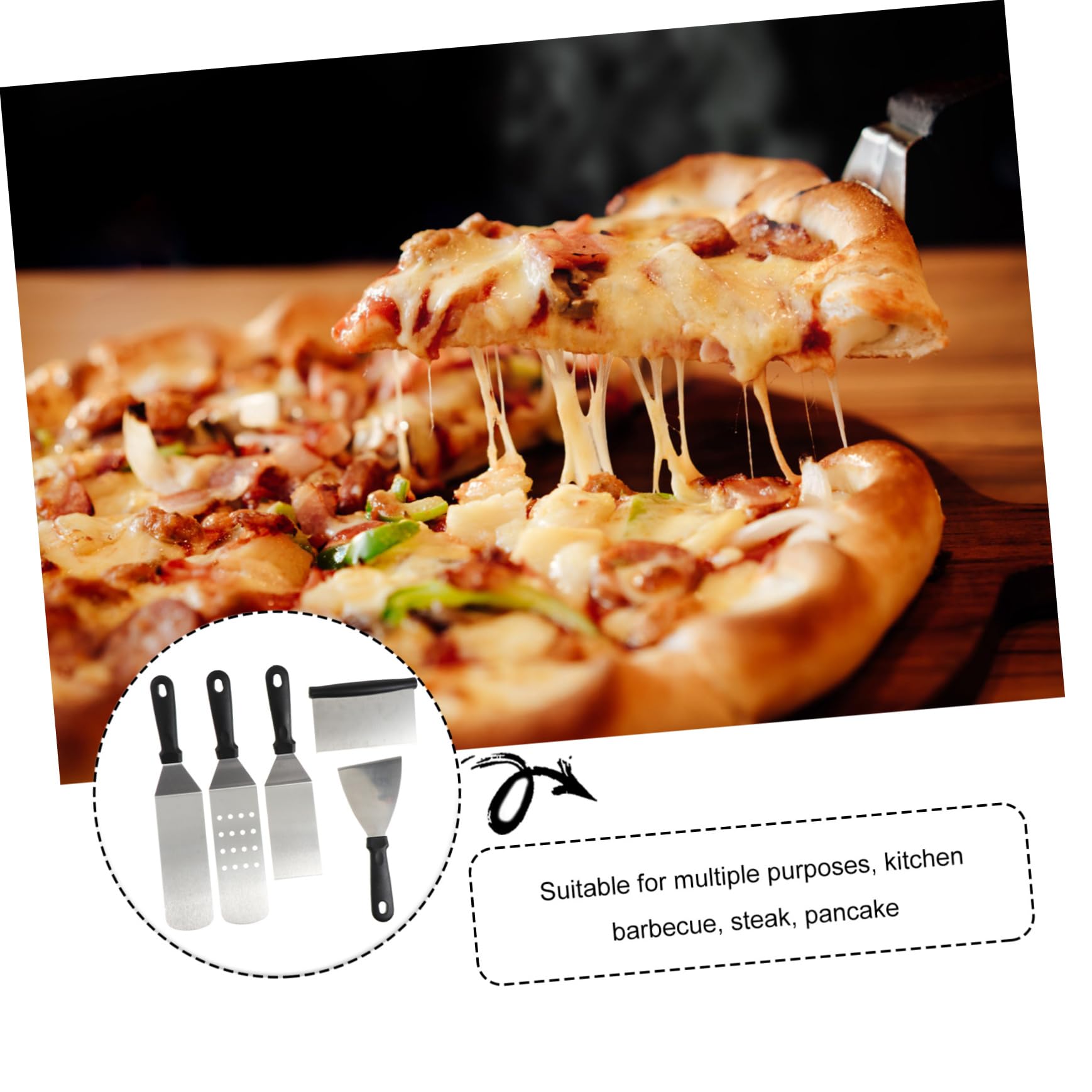 Zerodeko 5pezzi Pala per Pizza in Acciaio Inox Leggero Accessorio per Forno Manico in Antiscivolo Resistente al Calore per Cottura Pizza e Pane