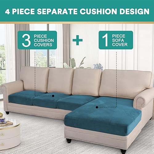 Vista 139 de OKYUK Fundas de sofá seccional en forma de L, 3 piezas, fundas de cojín para sofá seccional de terciopelo en forma de L, fundas elásticas para sofá