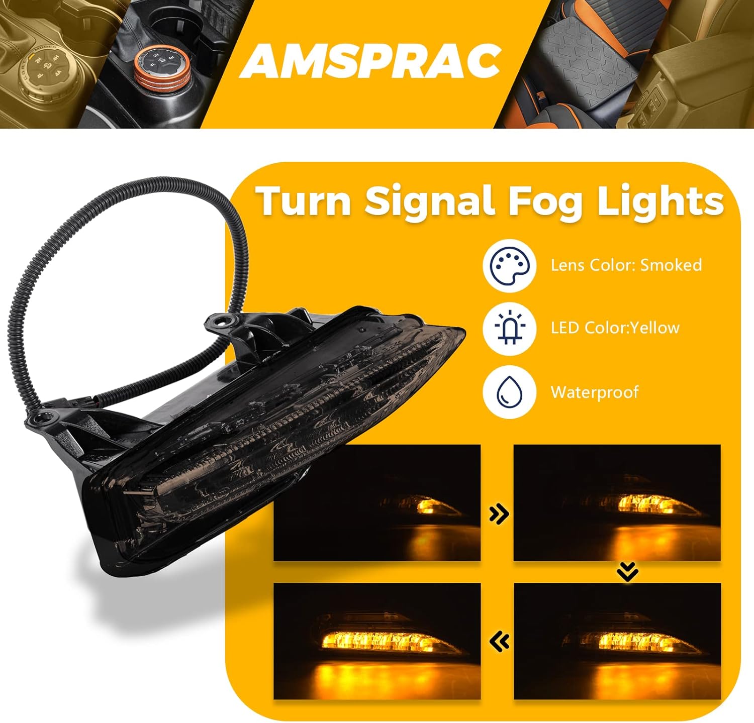 LED Fog Lights fit for Infiniti Q50 Q50S Sport 2014-2020,Front Bumper LED Fog Light Replacement Amber/Yellow &White Lighting,Smoked Lens Assembly DRL Day Time Running Fog Light,Flasing Style