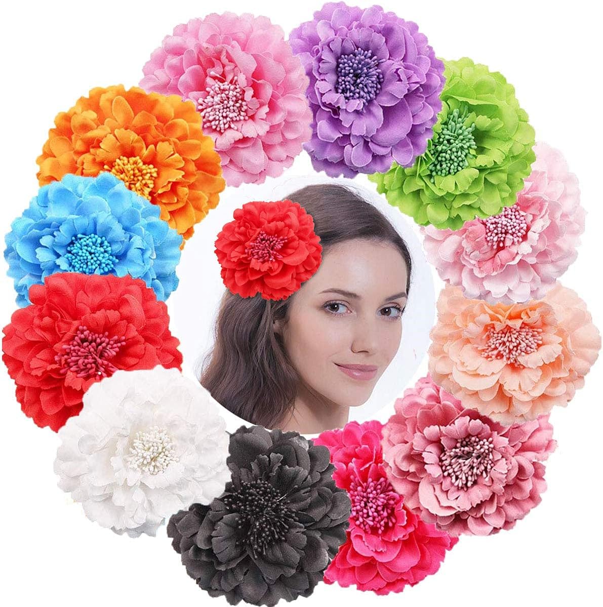 DED12PCS Chiffon Flower Hair Clips Peony Flower Brooch For Women girl Beach Party Wedding Event Decoration