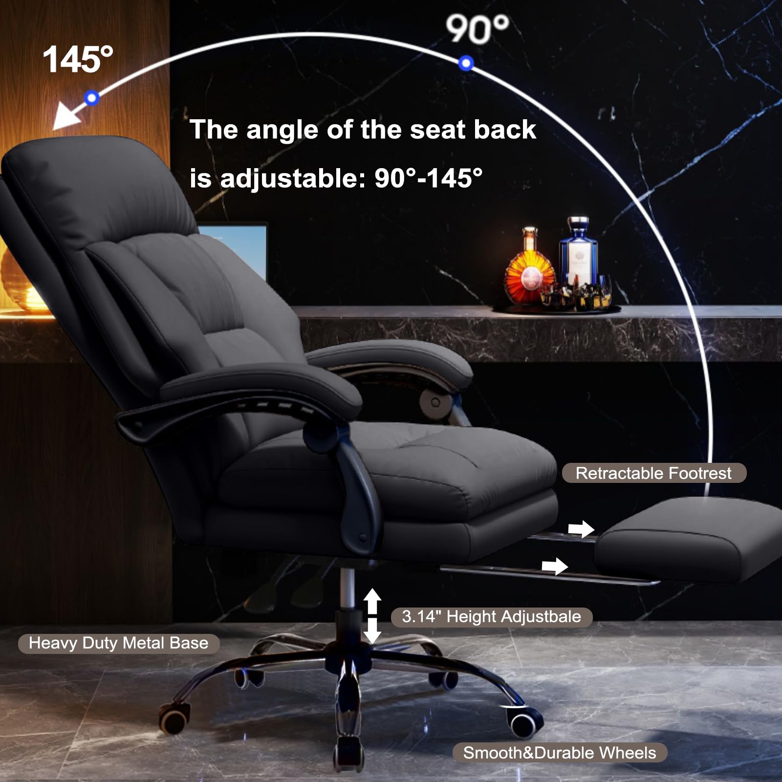 Office Chair with Leg Rest Executive Desk Chairs with Wheels High Back Computer Gaming Chairs Adjustable Reclining Ergonomic — view 6