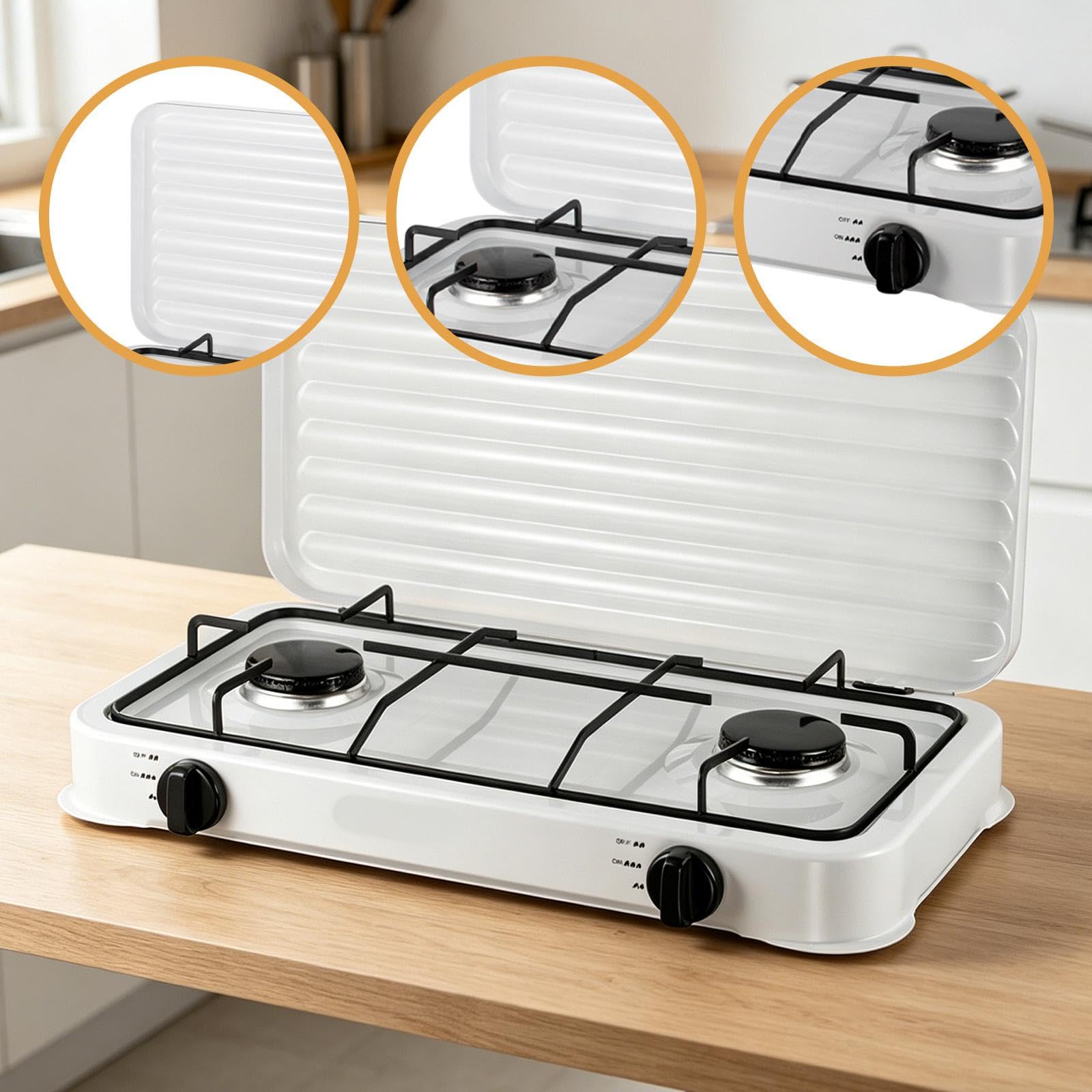 Placa de Gas con Quemador Doble, Resistente Y Fácil de Usar, Compacta, de Acero Inoxidable, con Integrado. Adecuada para El Hogar, Camping