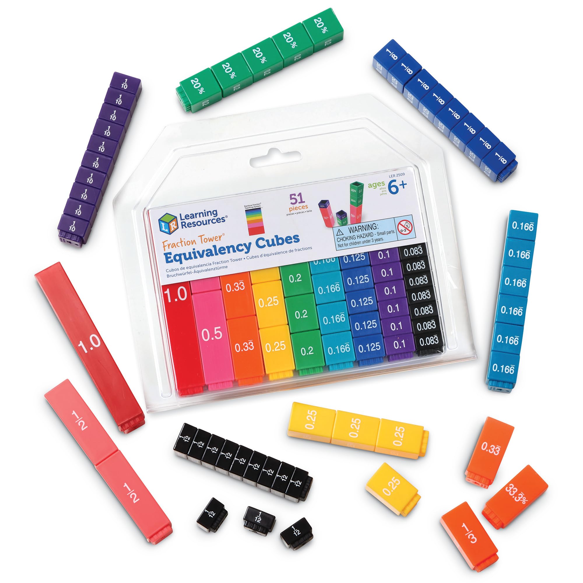 Learning Resources Fraction Tower Equivalency Cubes, Ages 6+, 51 Pieces