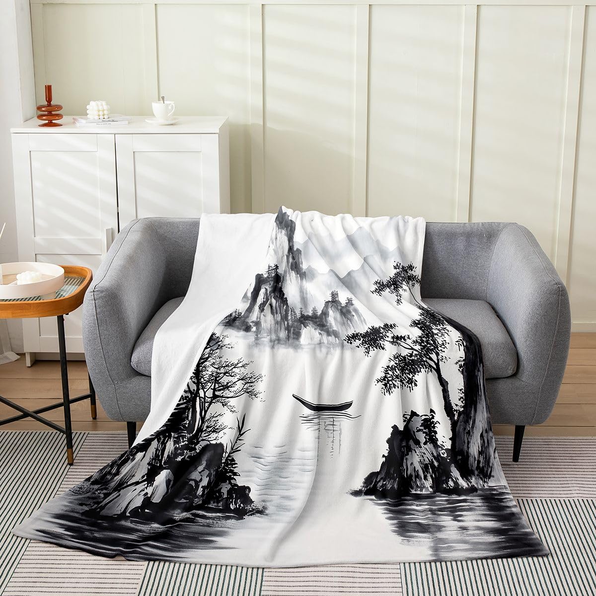 Castle Fairy Landscape Painting Flannel Blanket for Kids,Chinese Ancient Theme Fleece Throw Blanket for Bedroom Sofa Dorm Decor,Chinese Ancient Theme Bedding Set,Baby (30 x 40 Inches)