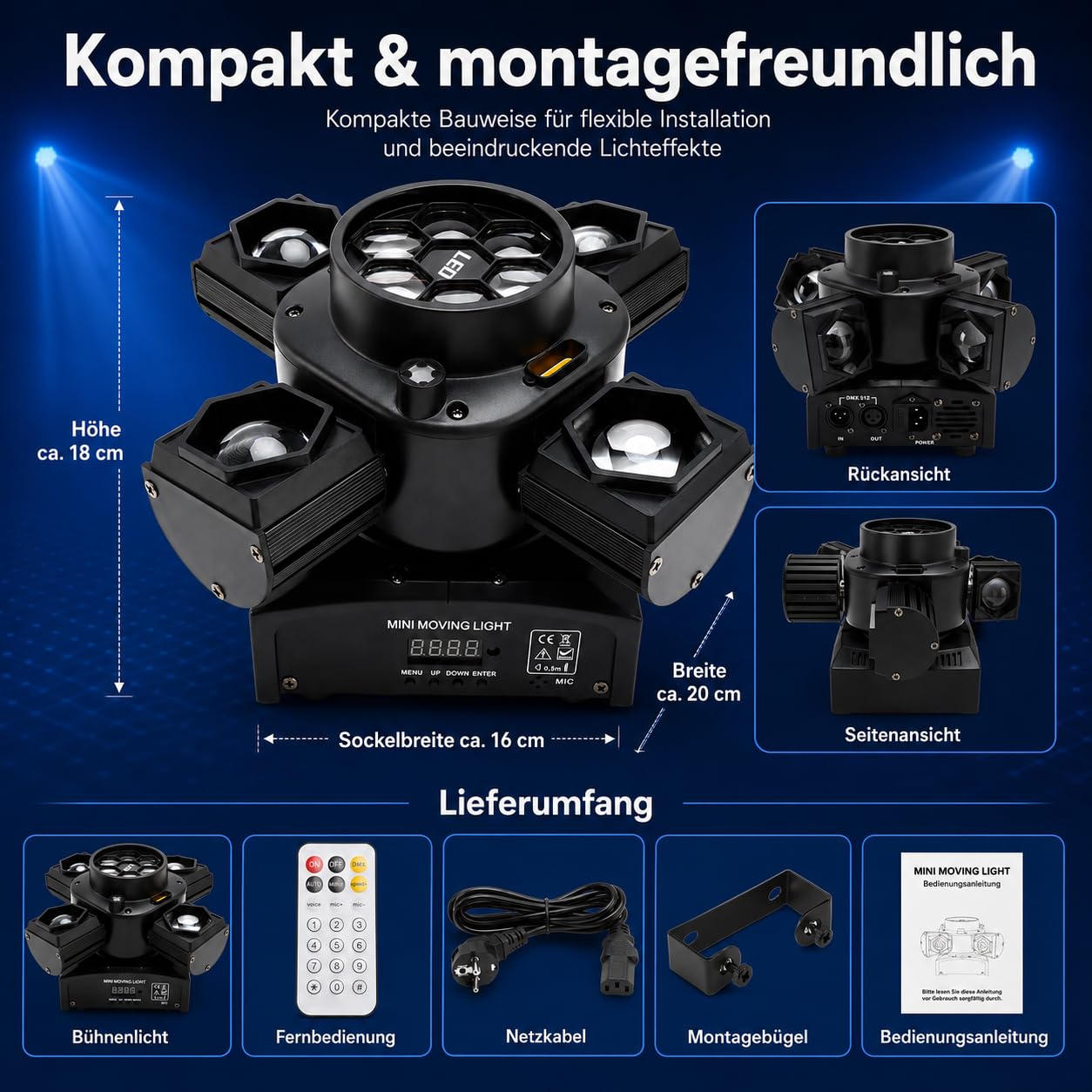 DJ Licht mit 4-in-1 Wirkung,Moving Head Licht with 14 LED-Chips,Prächtige Disco Lichter, für DJ-Events, Partys, Clubs, Hochzeiten und andere Lichtshows