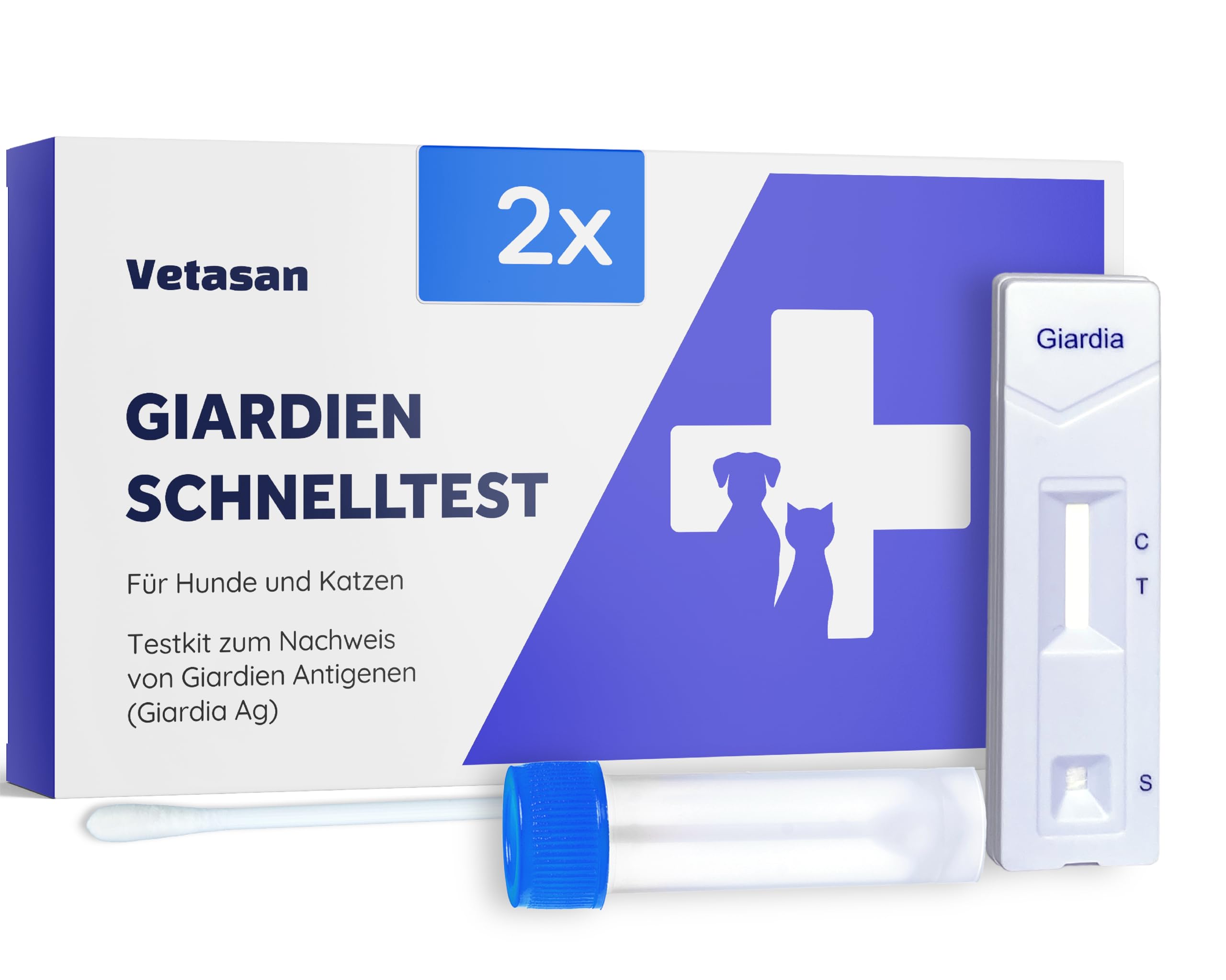 Vetasan 2X Giardien Schnelltest für Hund & Katze I Professioneller Giardientest zuverlässig & schnell I 98,3% Genauigkeit I Giardien Test, Giardia Test