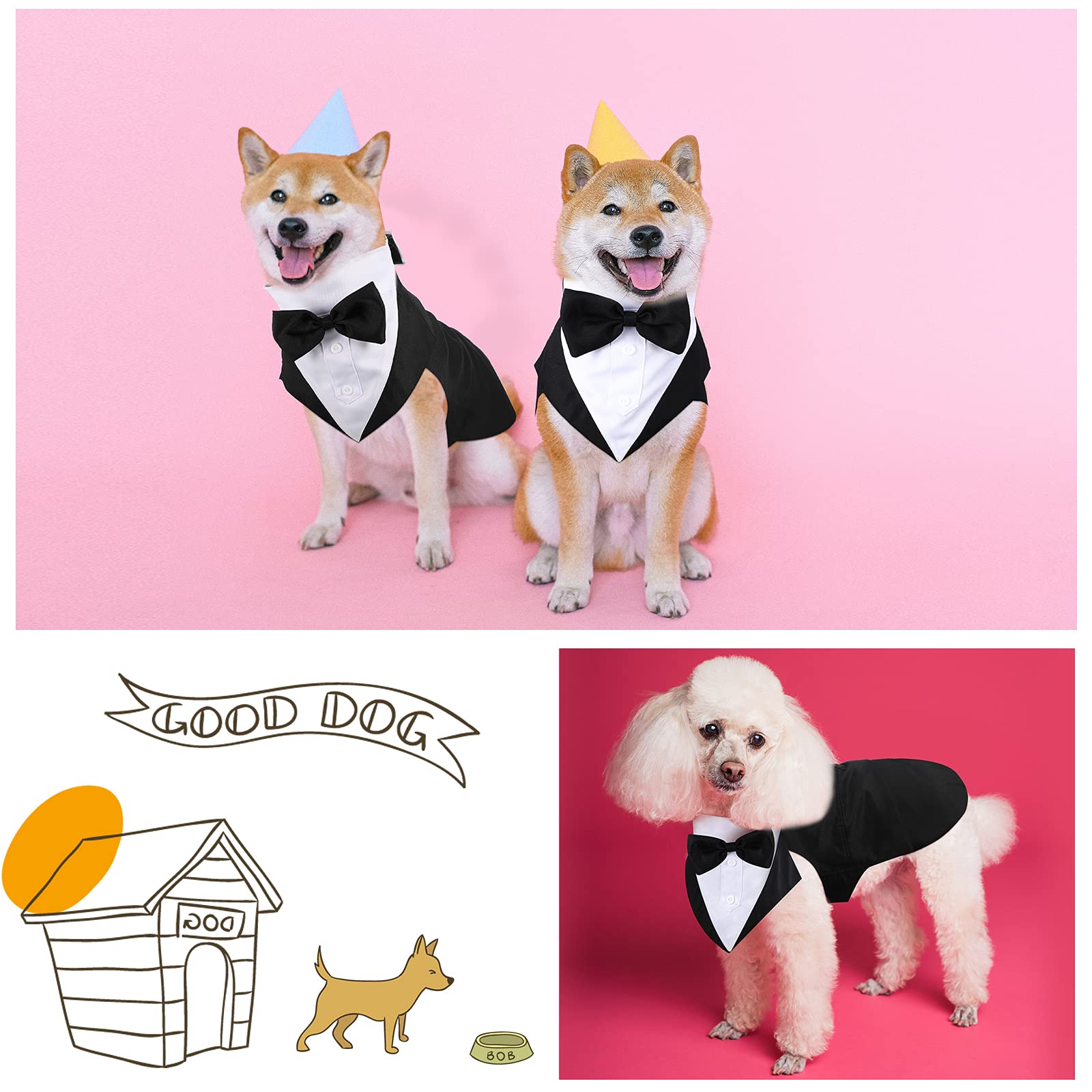 Smoking- und Bandana-Set für Hunde, formeller Smoking, Haustier, Hochzeit, Party, Anzug, Hochzeit, Fliege, Hemd für Hochzeit, Weihnachten, Geburtstag, Kostüme (niedlicher Stil, XL)