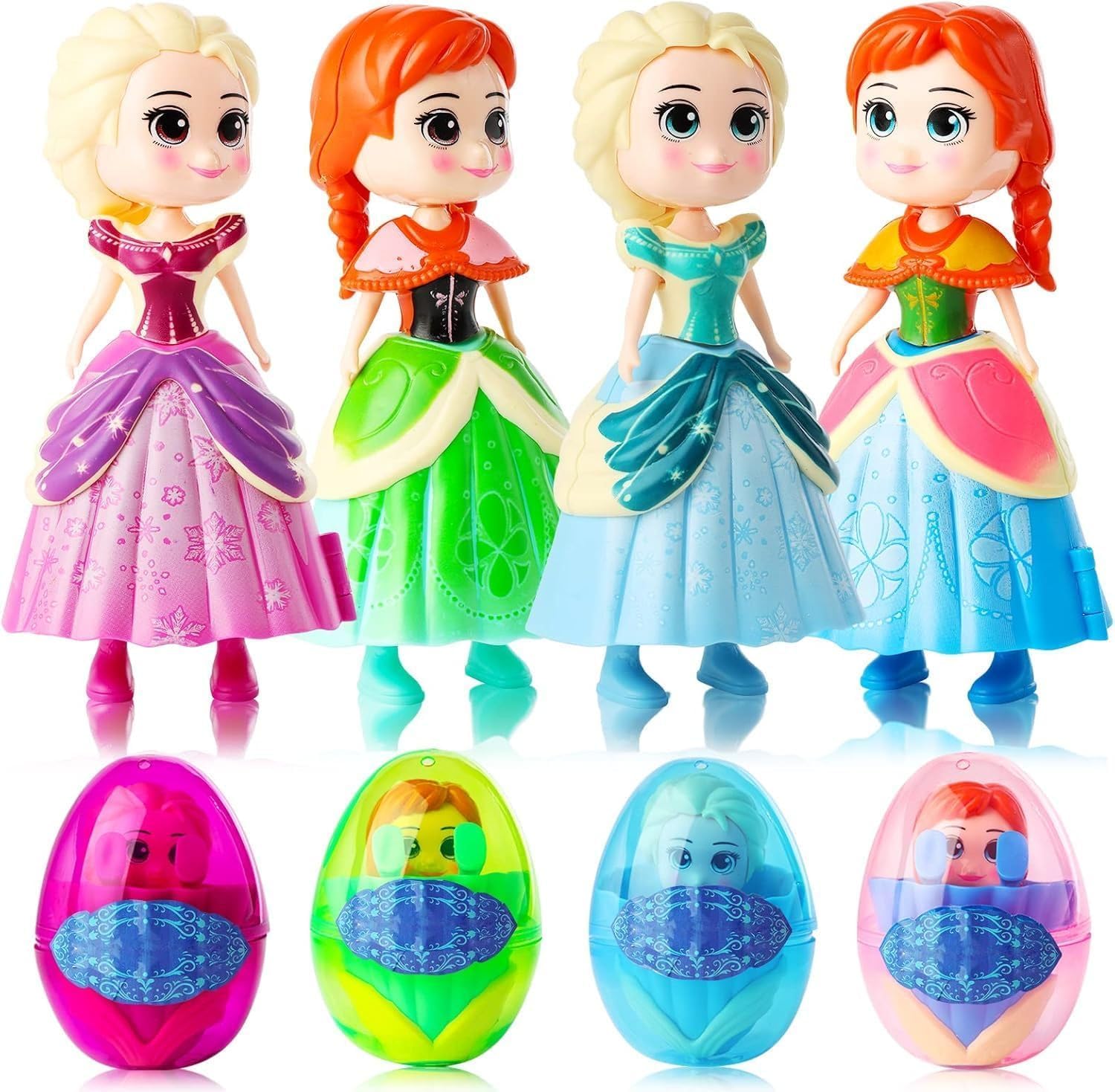 Oneser 4 Pack Easter Basket Essentials Fillers Gifts Jumbo Princess Eggs，Deformation Prefilled Deformation Toys