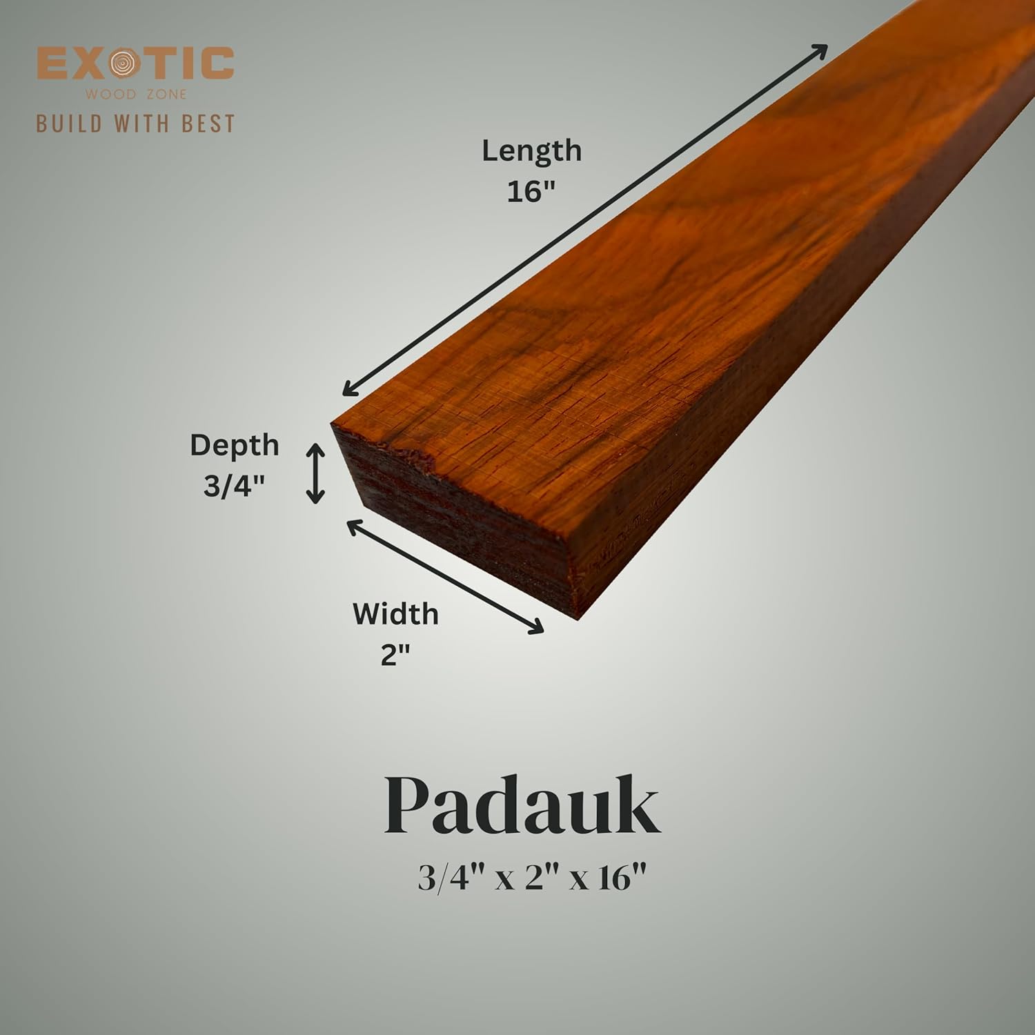 Exotic Wood Zone’s 3/4” Inch x 2” inch x 16” Inch Solid Padauk Hardwood Lumber Board as Cutting Board Wood (10 Pack)