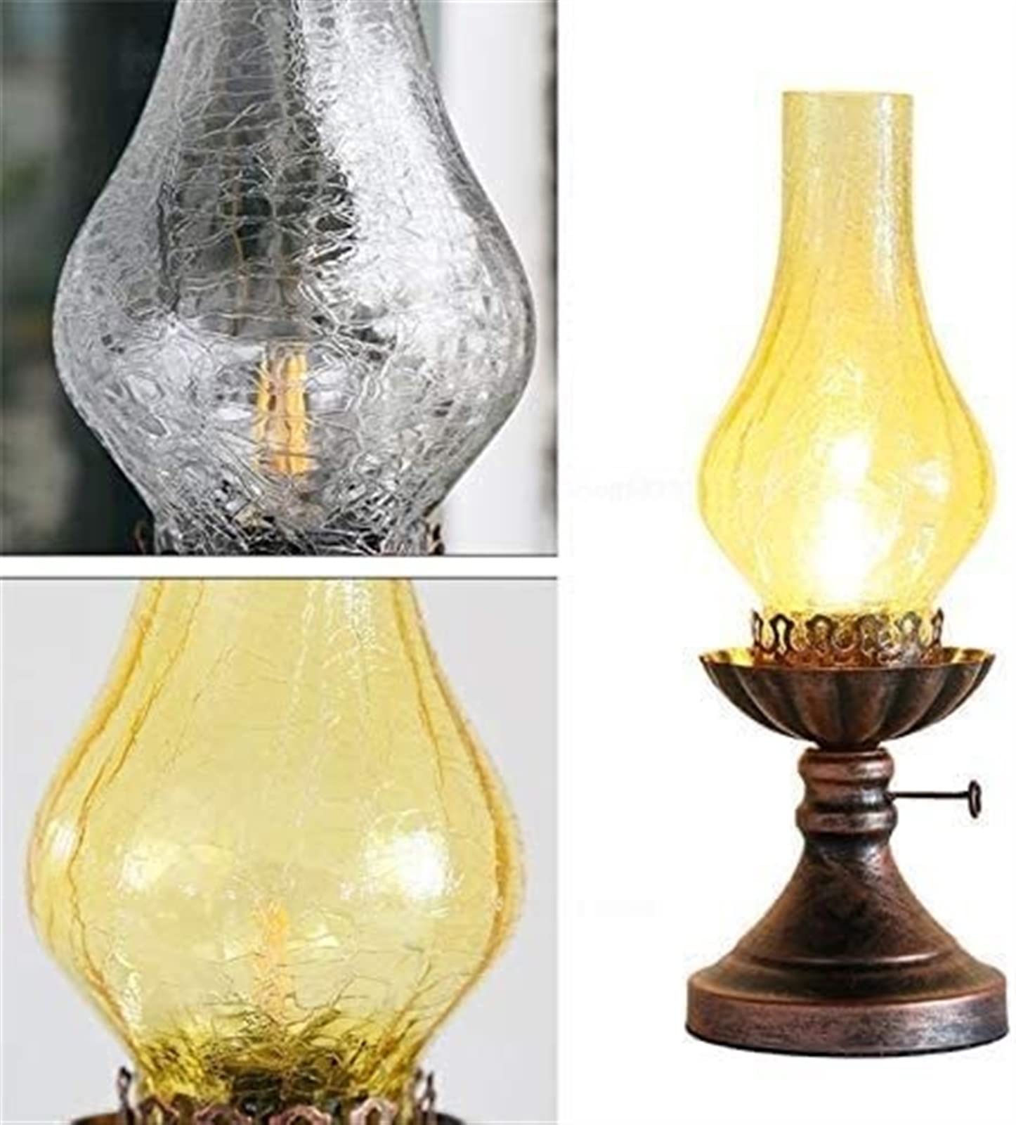 Glas Kerosinlampe Öllampe, Elektrische Glas Petroleumlampe Amerikanische Retro Nostalgische Tischlampe Klassische Antike Eisen Petroleumlaterne(Yellow)